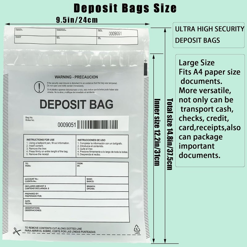 Seadasyoon Plastic Deposit Bags 30-Pack 9.5''x 15'', Clear Security Bank Deposits,Cash register,Money bag for Cash,Bank Pocket,Tamper-Evident,Unique Barcode - Image 2